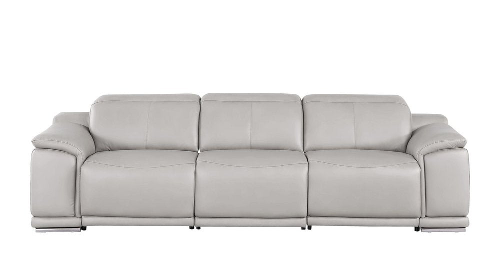 Beige Top Grain Leather Reclining USB Sofa - 107-inch