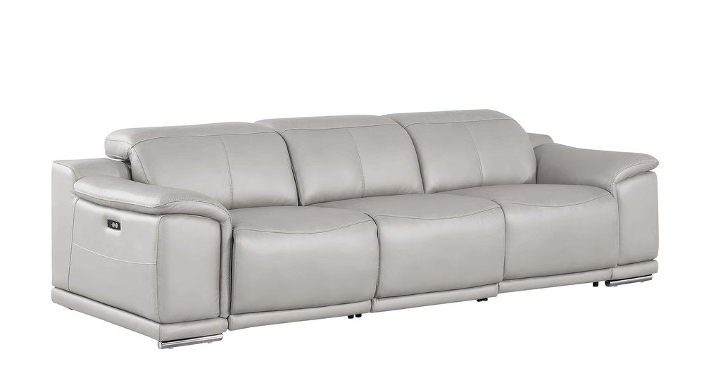 Beige Top Grain Leather Reclining USB Sofa - 107-inch