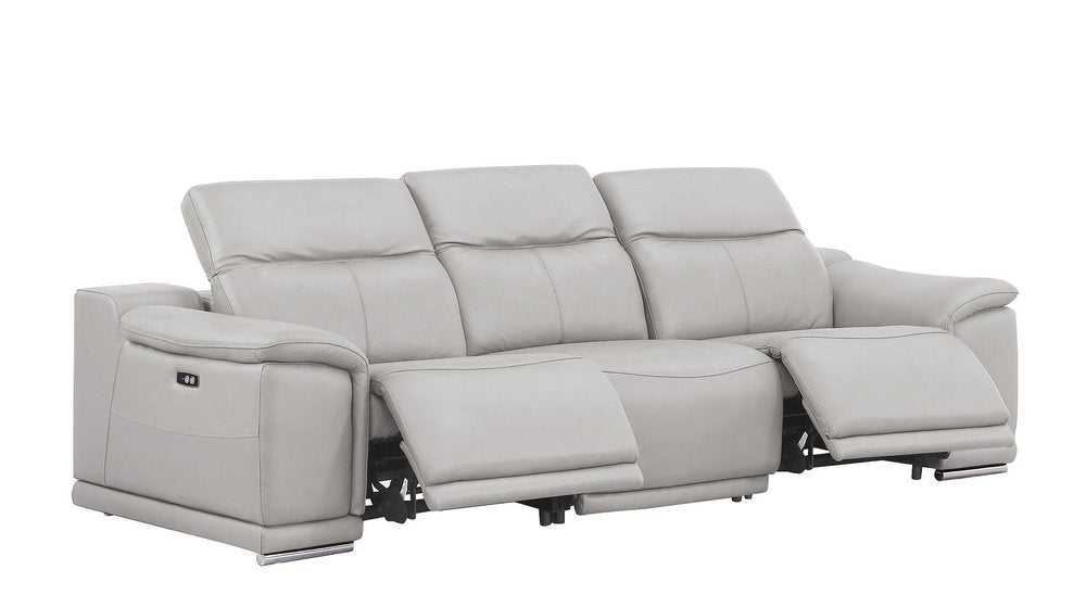 Beige Top Grain Leather Reclining USB Sofa - 107-inch