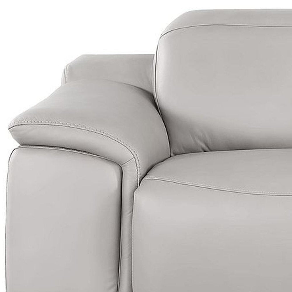 Beige Top Grain Leather Reclining USB Sofa - 107-inch