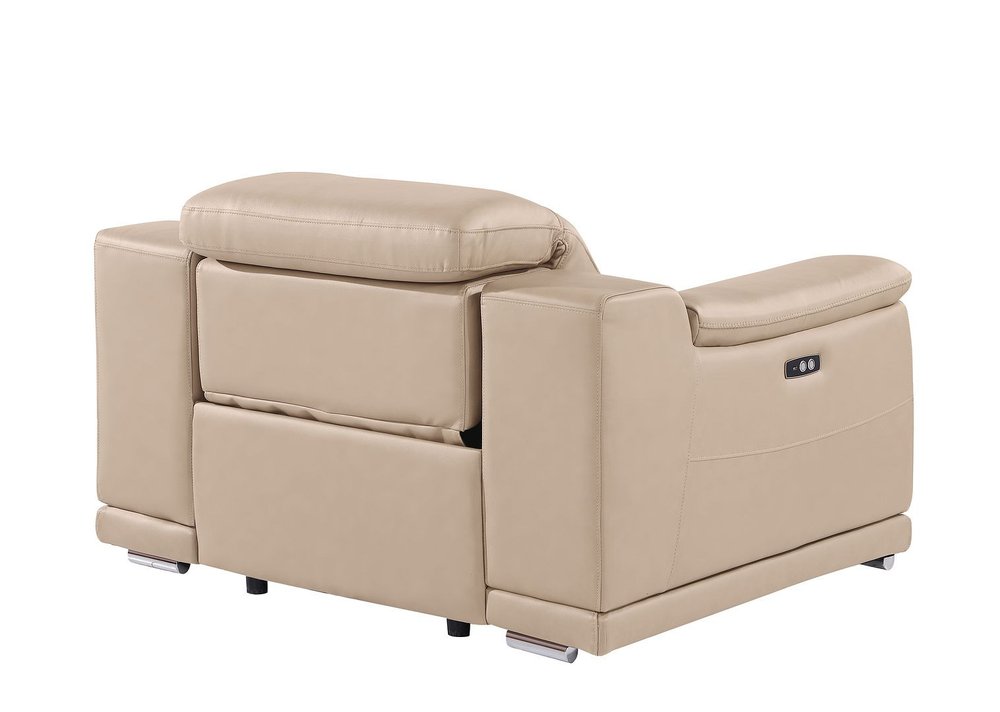 Beige Genuine Leather Wall Hugger Power Recliner with USB - 39-inch