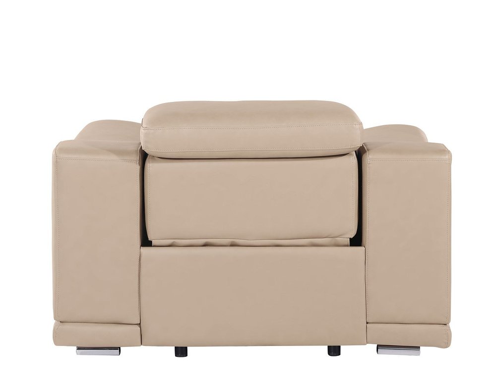 Beige Genuine Leather Wall Hugger Power Recliner with USB - 39-inch