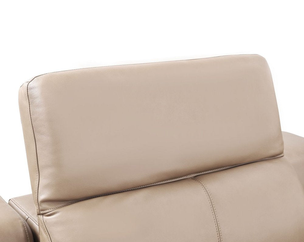 Beige Genuine Leather Wall Hugger Power Recliner with USB - 39-inch