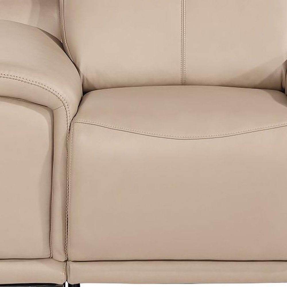 Beige Genuine Leather Wall Hugger Power Recliner with USB - 39-inch