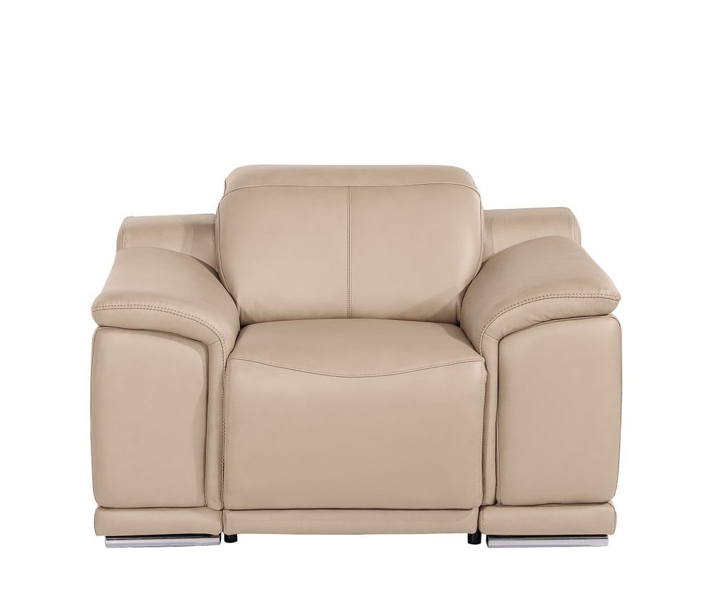 Beige Genuine Leather Wall Hugger Power Recliner with USB - 39-inch