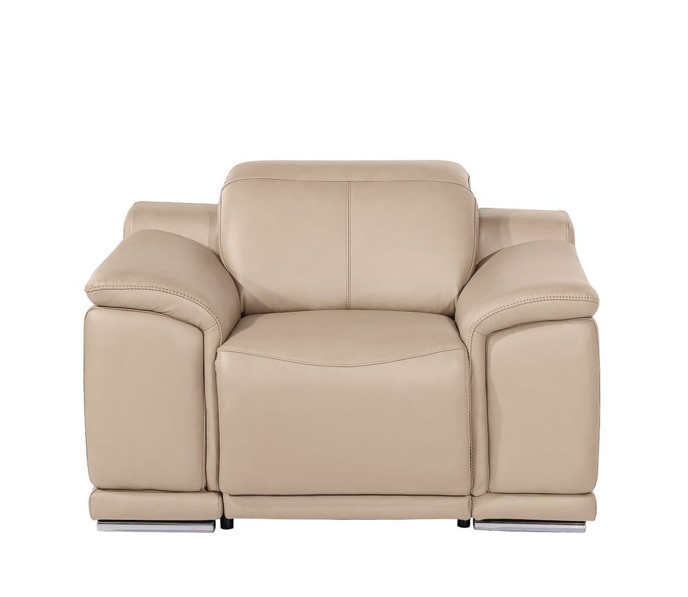 Beige Genuine Leather Wall Hugger Power Recliner with USB - 39-inch