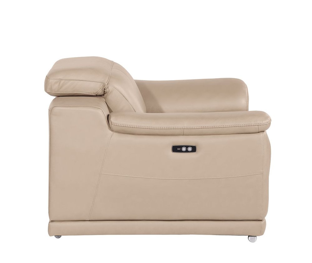Beige Genuine Leather Wall Hugger Power Recliner with USB - 39-inch