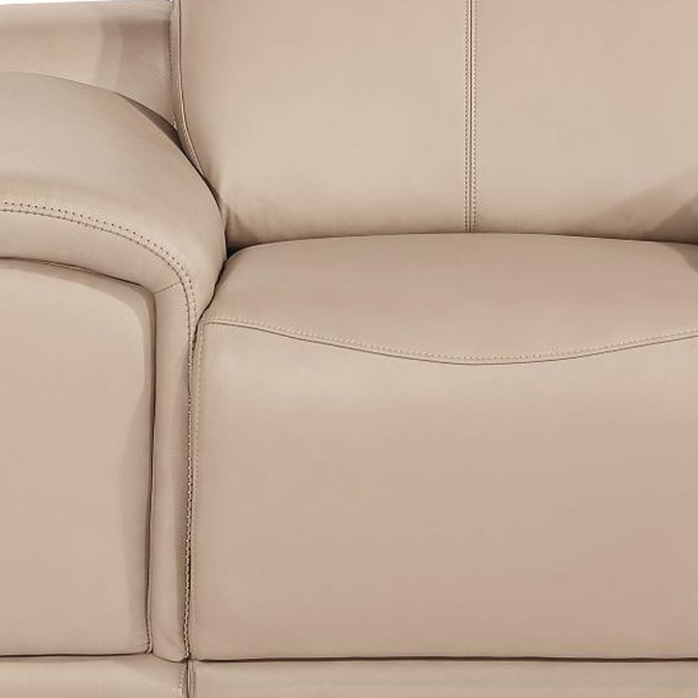 Beige Genuine Leather Wall Hugger Power Recliner with USB - 39-inch