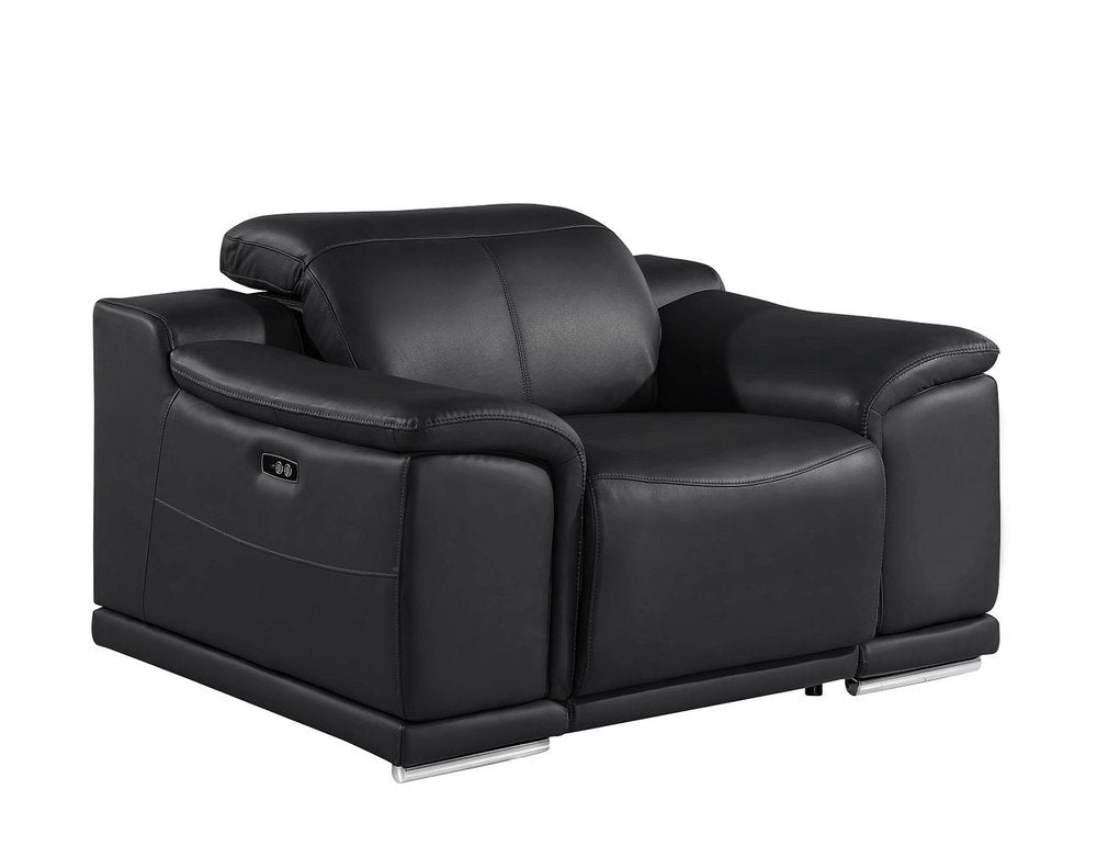 Beige Genuine Leather Wall Hugger Power Recliner with USB - 39-inch