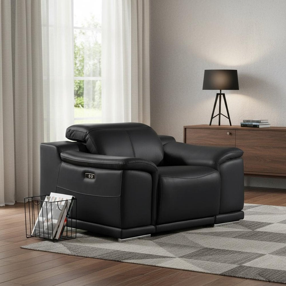 Beige Genuine Leather Wall Hugger Power Recliner with USB - 39-inch