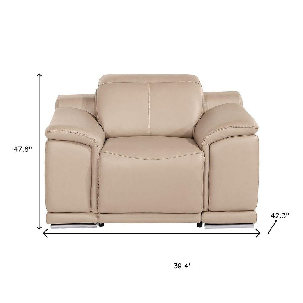 Beige Genuine Leather Wall Hugger Power Recliner with USB - 39-inch