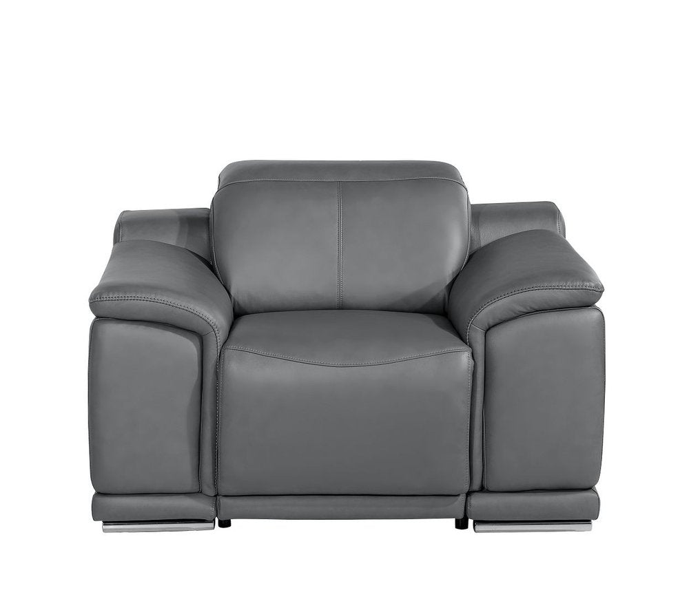 Beige Genuine Leather Wall Hugger Power Recliner with USB - 39-inch