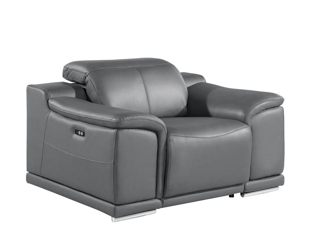 Beige Genuine Leather Wall Hugger Power Recliner with USB - 39-inch