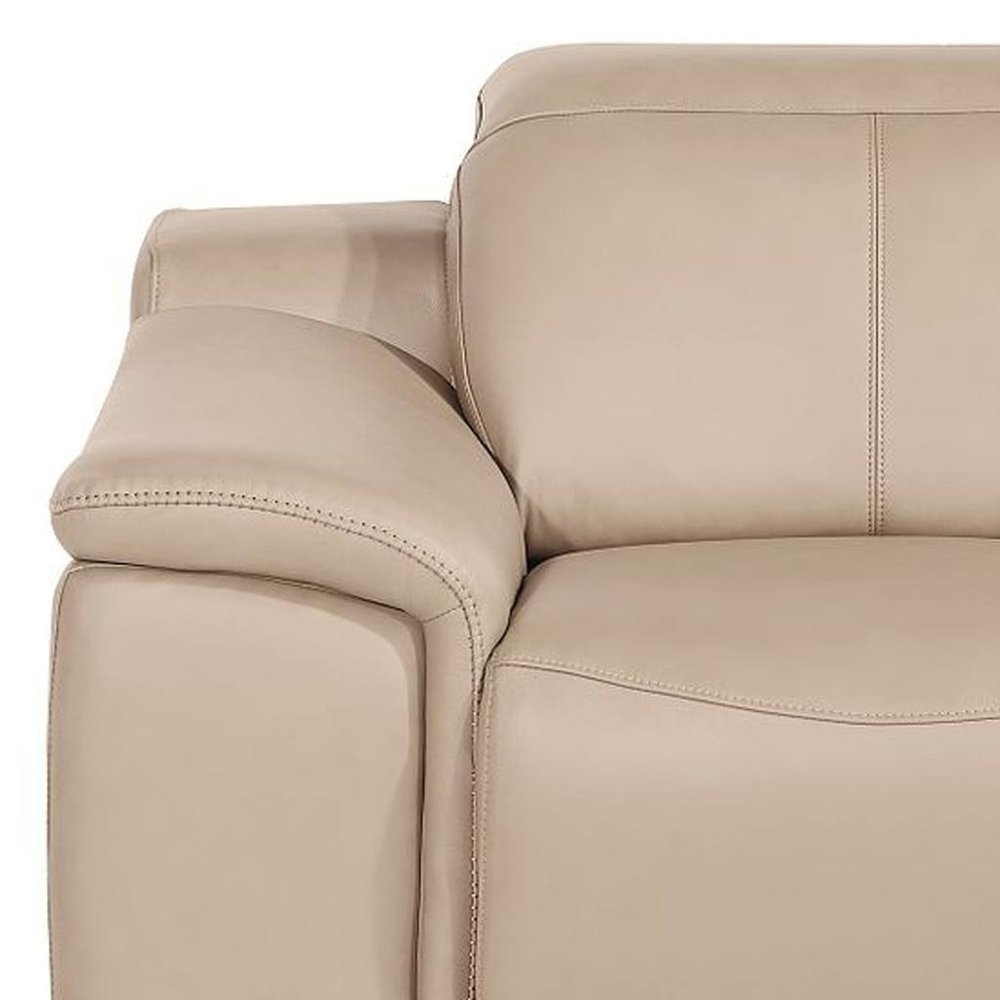 Beige Genuine Leather Wall Hugger Power Recliner with USB - 39-inch
