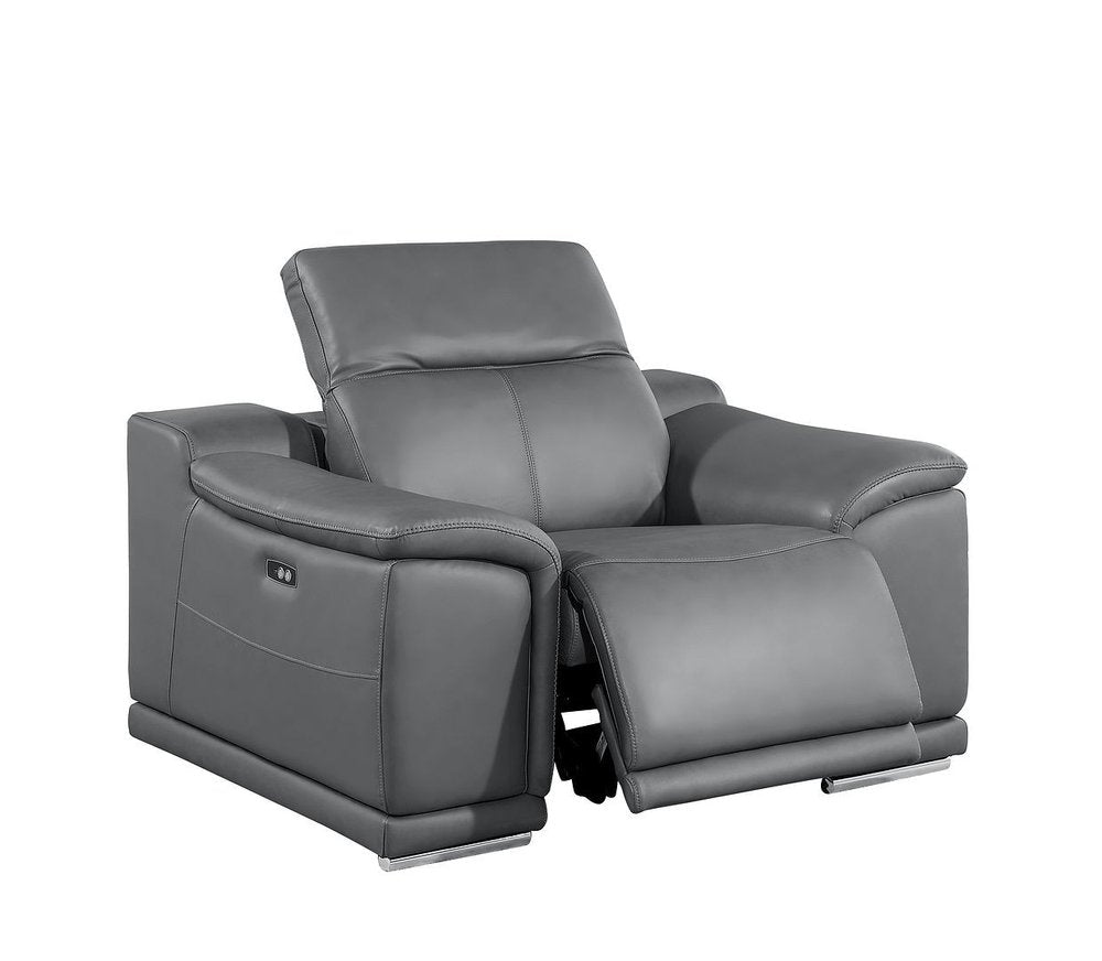 Beige Genuine Leather Wall Hugger Power Recliner with USB - 39-inch