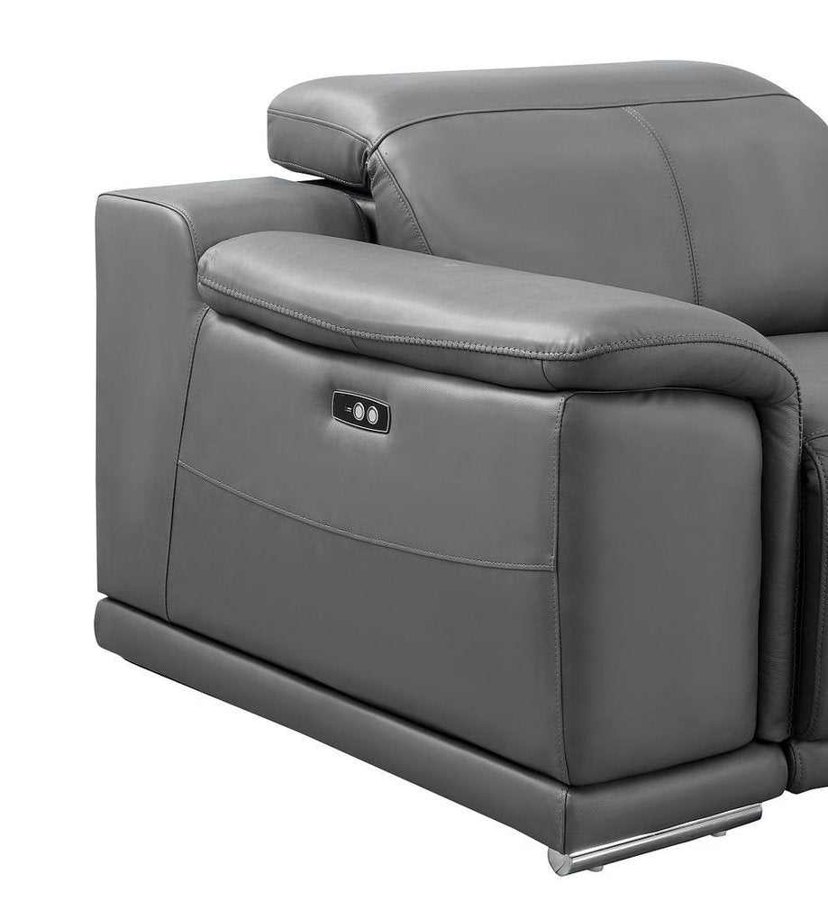 Beige Genuine Leather Wall Hugger Power Recliner with USB - 39-inch