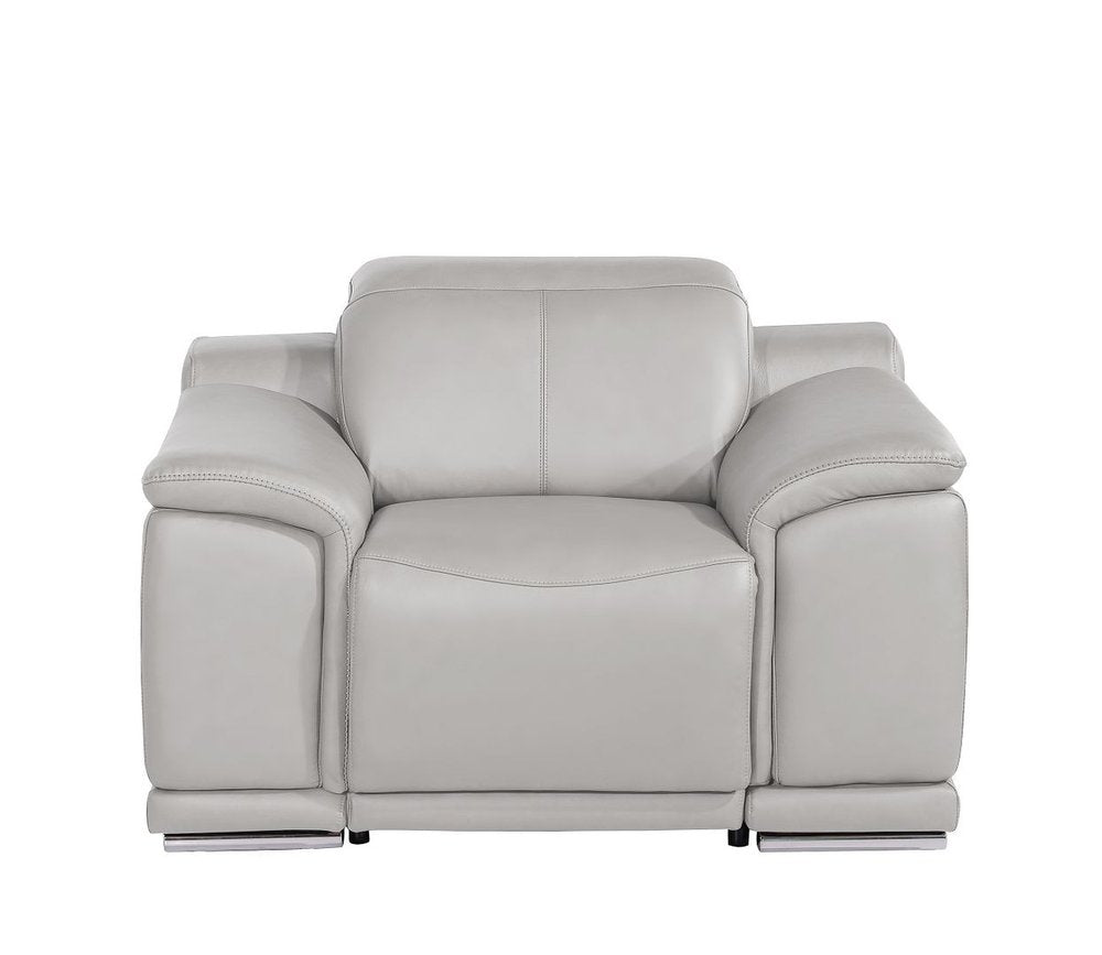 Beige Genuine Leather Wall Hugger Power Recliner with USB - 39-inch