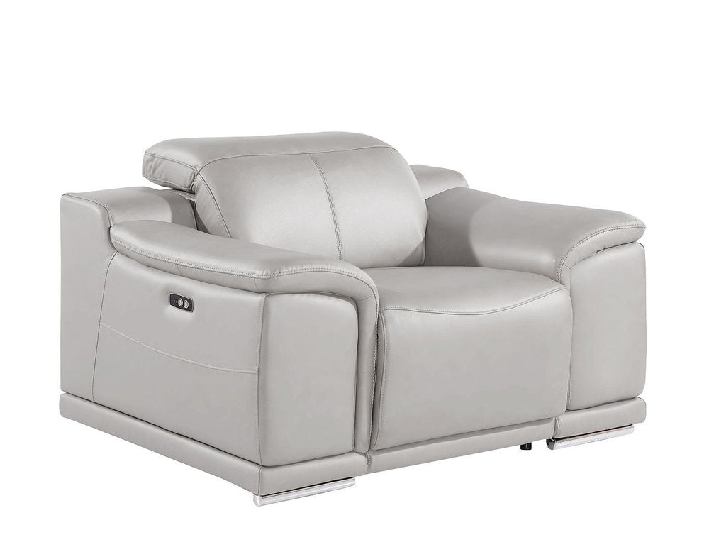 Beige Genuine Leather Wall Hugger Power Recliner with USB - 39-inch