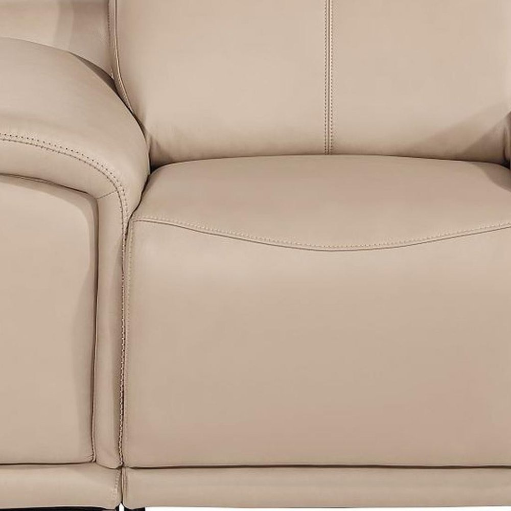 Beige Genuine Leather Wall Hugger Power Recliner with USB - 39-inch