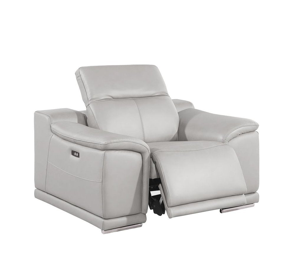 Beige Genuine Leather Wall Hugger Power Recliner with USB - 39-inch