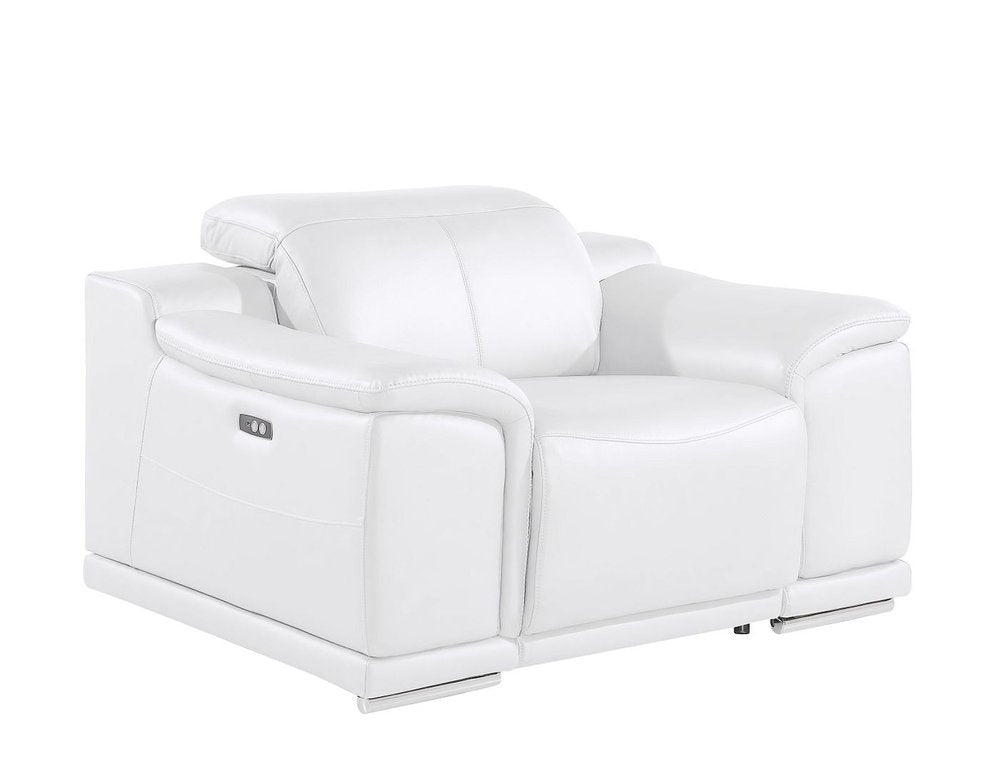 Beige Genuine Leather Wall Hugger Power Recliner with USB - 39-inch