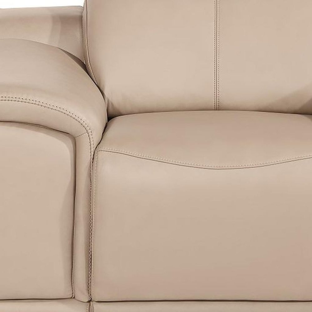 Beige Genuine Leather Wall Hugger Power Recliner with USB - 39-inch