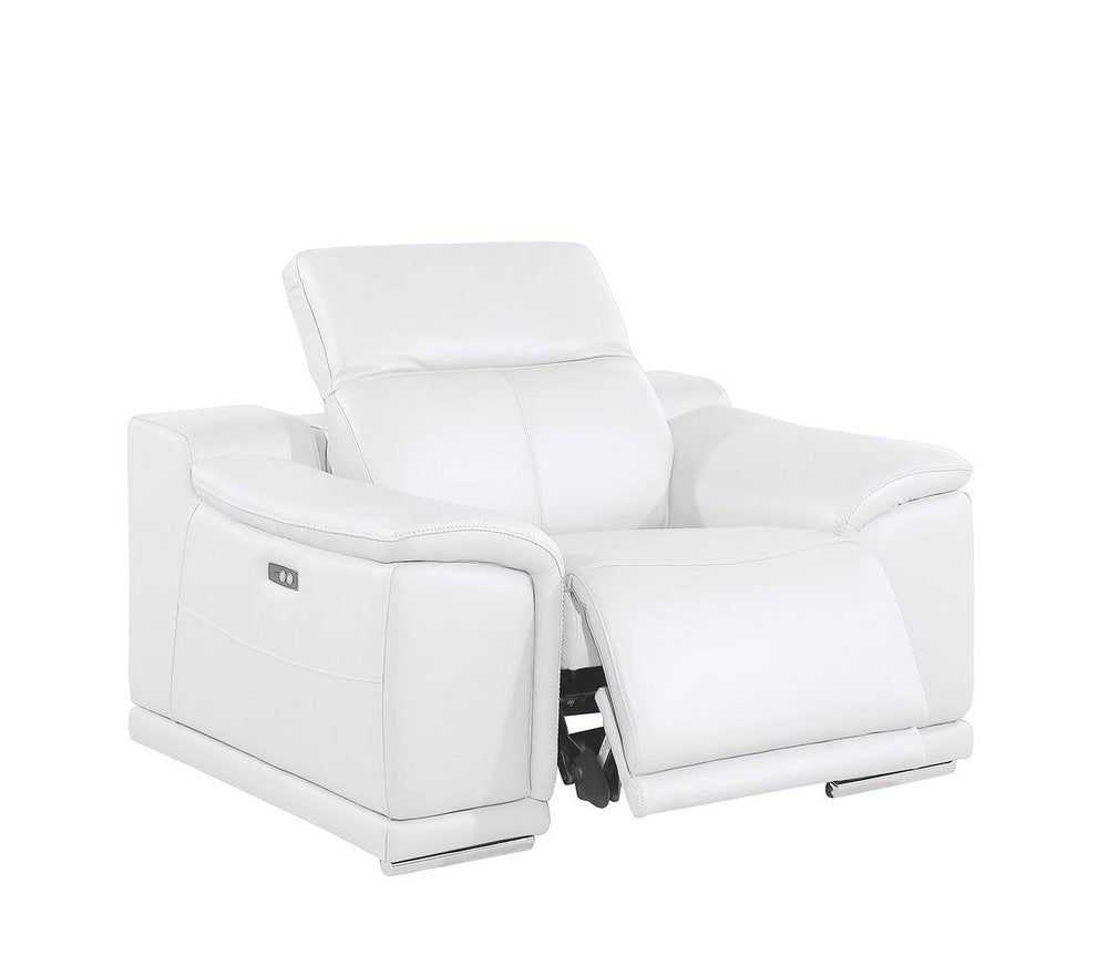 Beige Genuine Leather Wall Hugger Power Recliner with USB - 39-inch