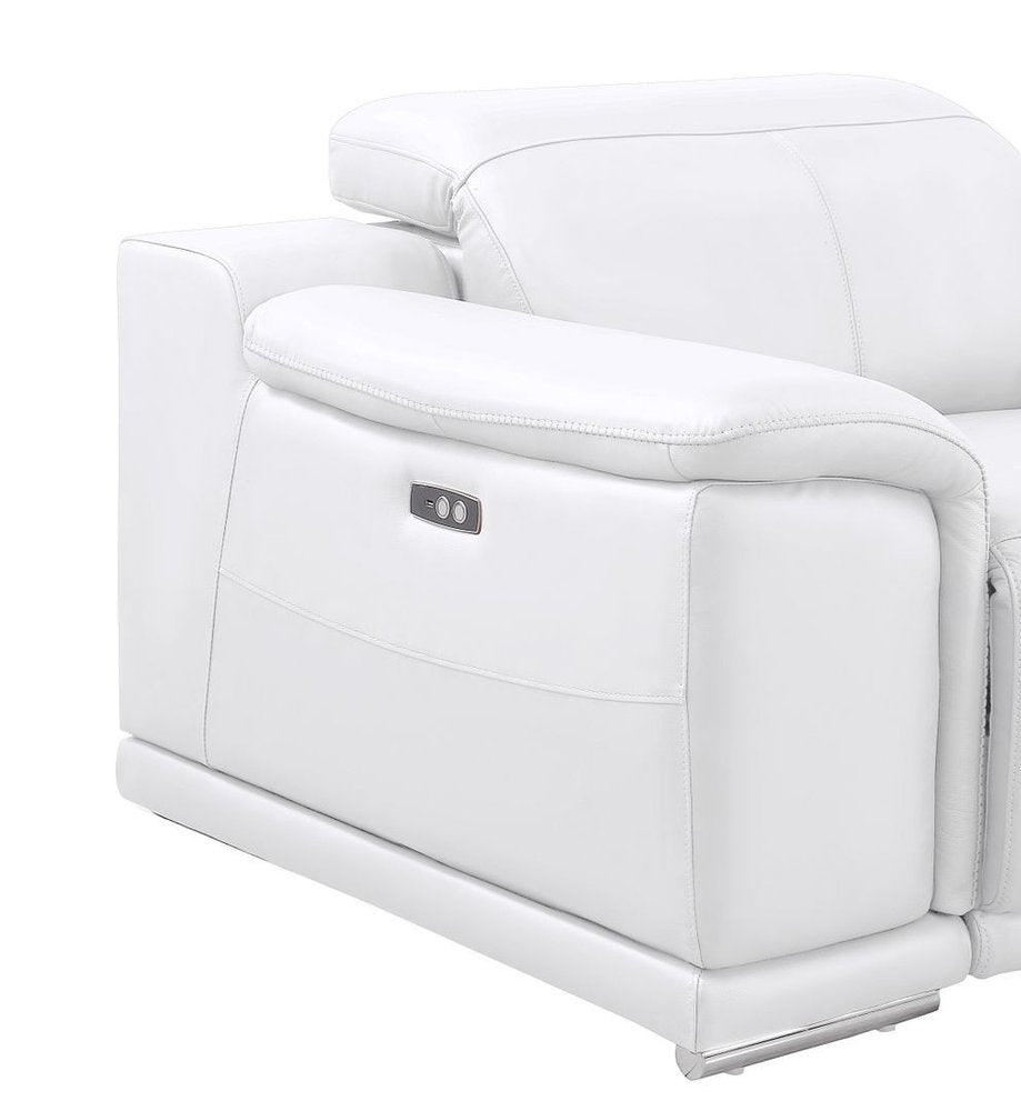 Beige Genuine Leather Wall Hugger Power Recliner with USB - 39-inch
