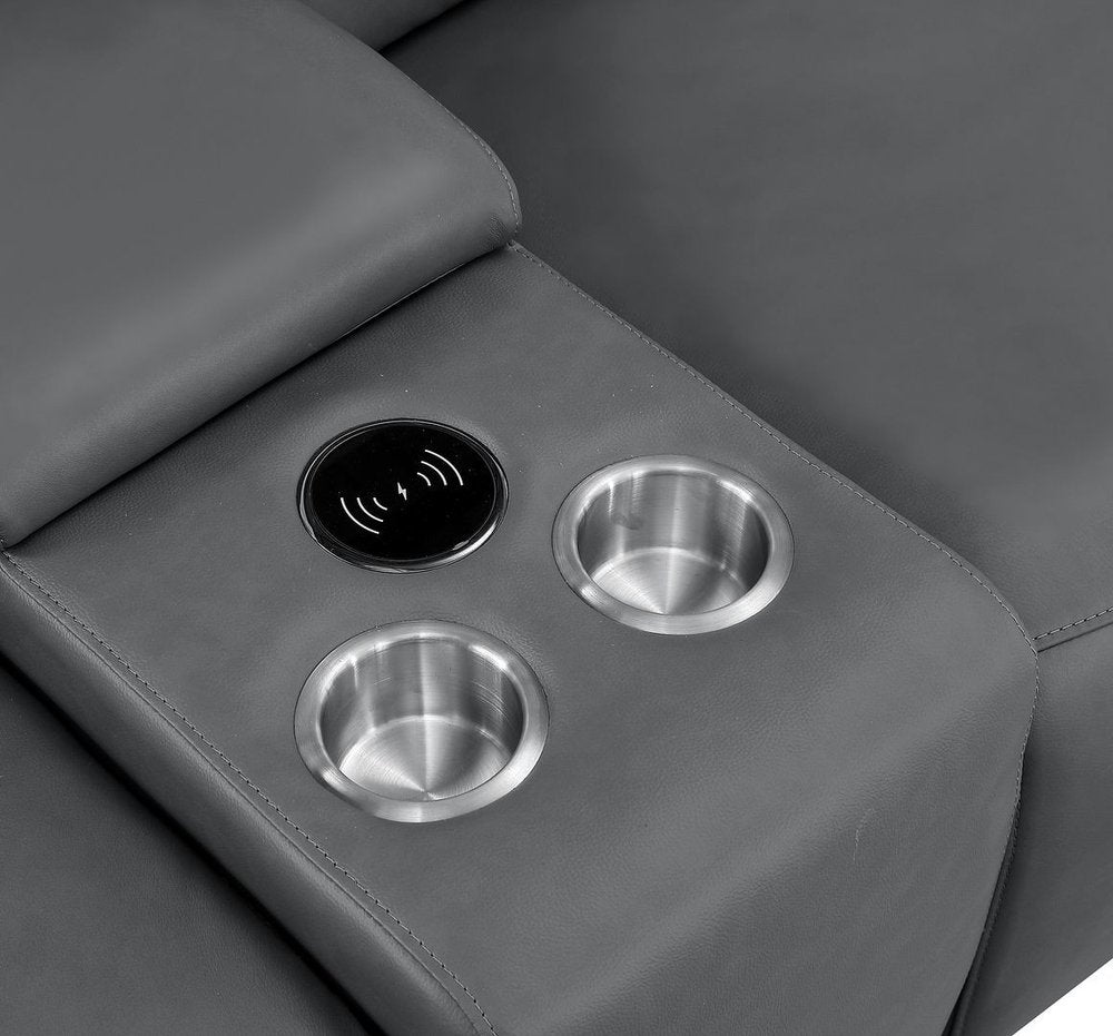 Two Piece Battleship Gray Genuine Leather Four Person Seating Set