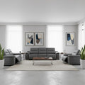 Three Piece Battleship Gray Genuine Leather Five Person Seating Set