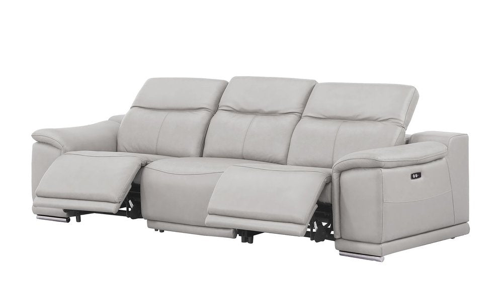 Three Piece Ash Gray Genuine Leather Five Person Seating Set