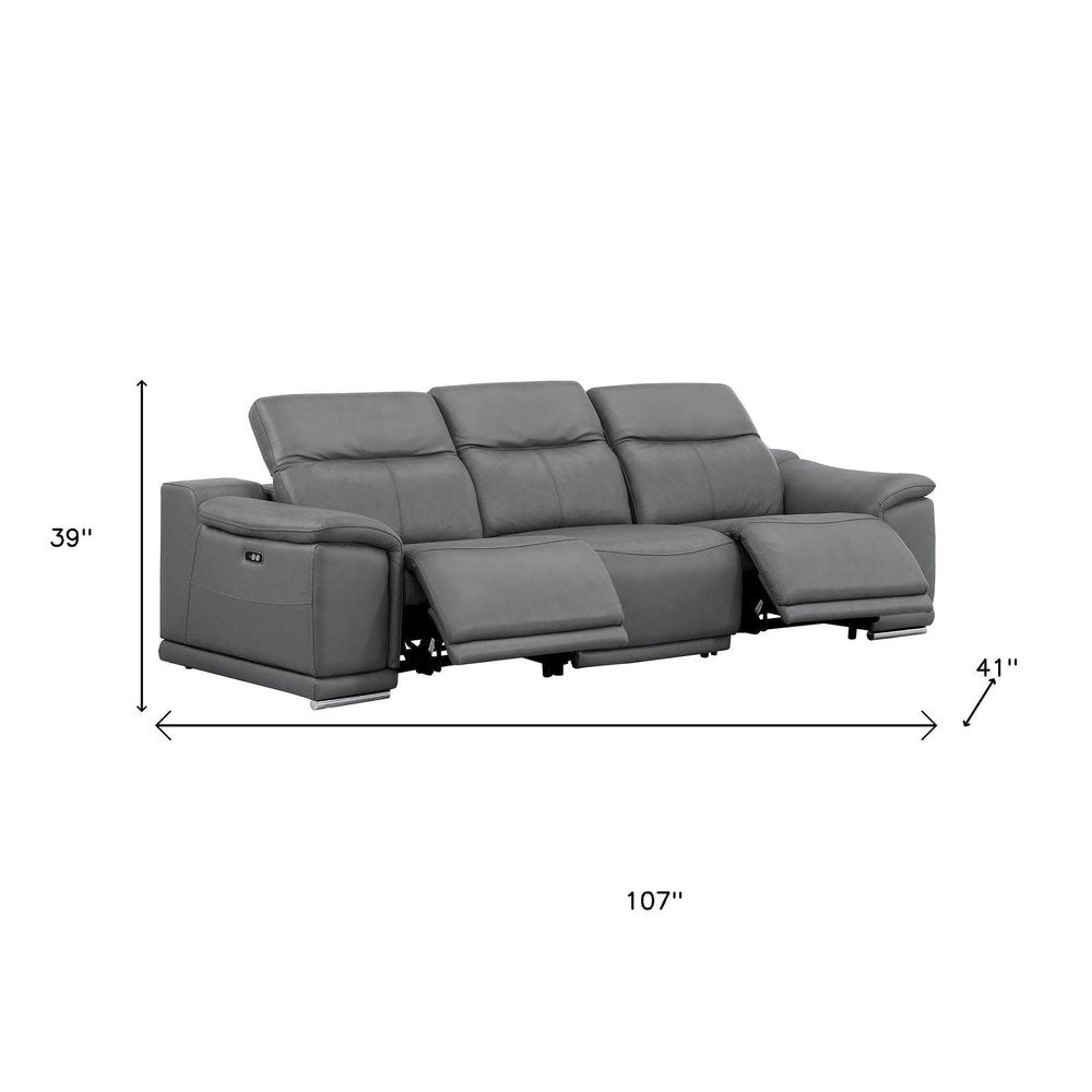 Three Piece Battleship Gray Genuine Leather Six Person Seating Set