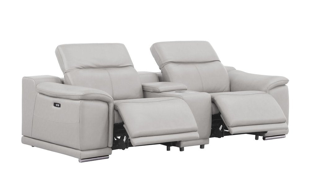 Three Piece Ash Gray Genuine Leather Six Person Seating Set