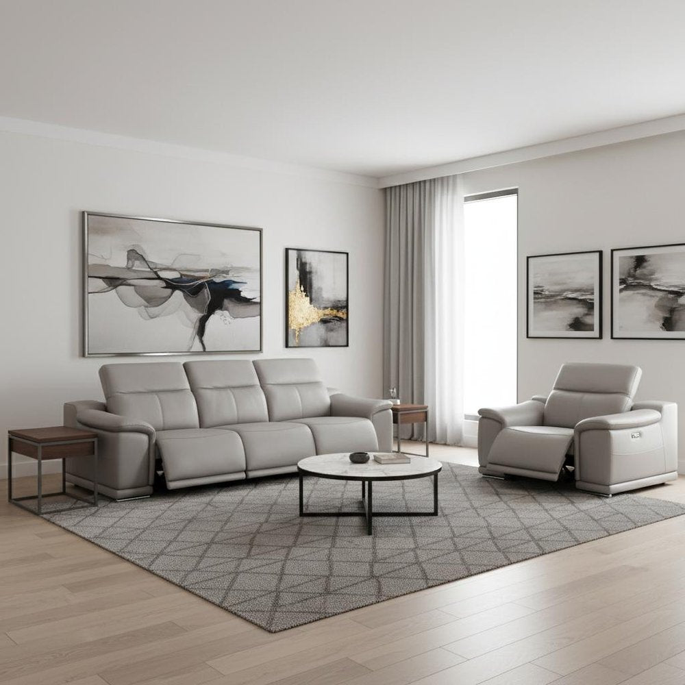 Three Piece Ash Gray Genuine Leather Six Person Seating Set