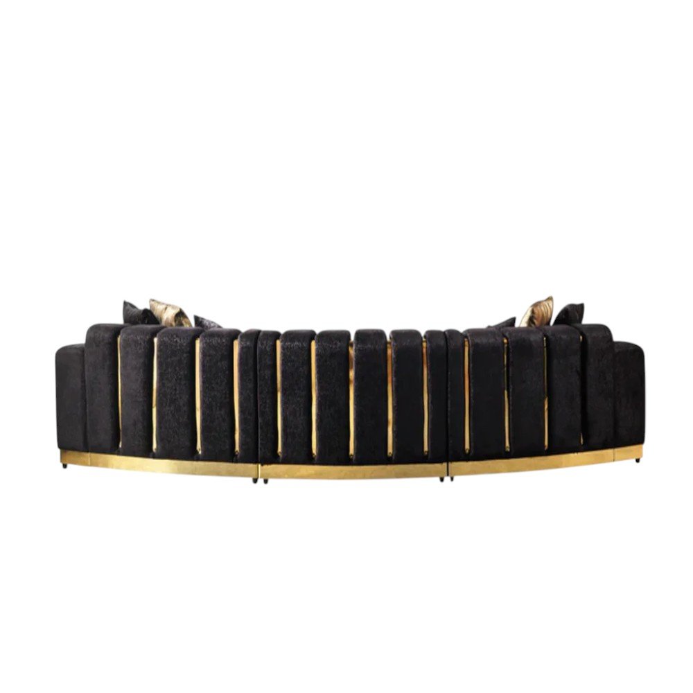 Black Velvet Curved Three Piece Sectional with Toss Pillows