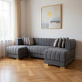 Gray Velvet U Shaped Three Piece Sofa and Chaise Sectional with Toss Pillows