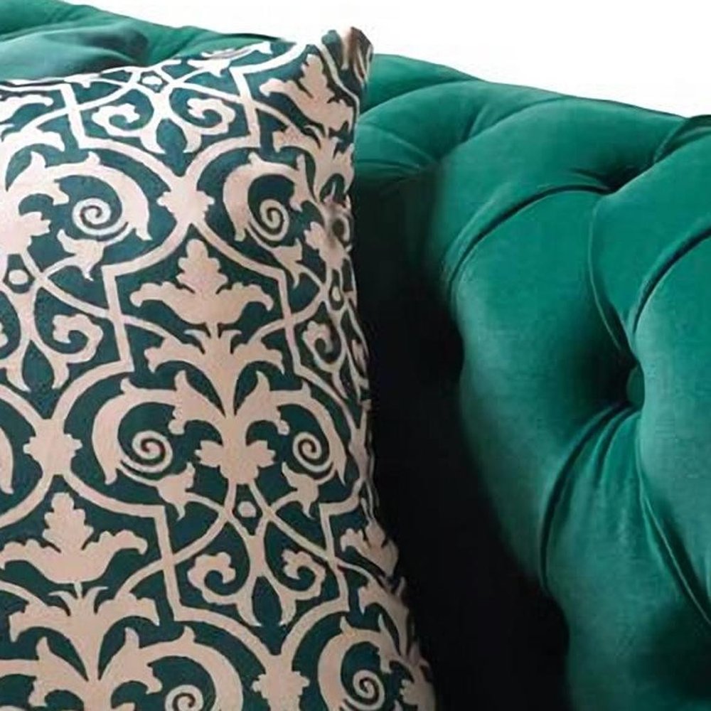 Green Velvet U Shaped Three Piece Sofa and Chaise Sectional with Toss Pillows