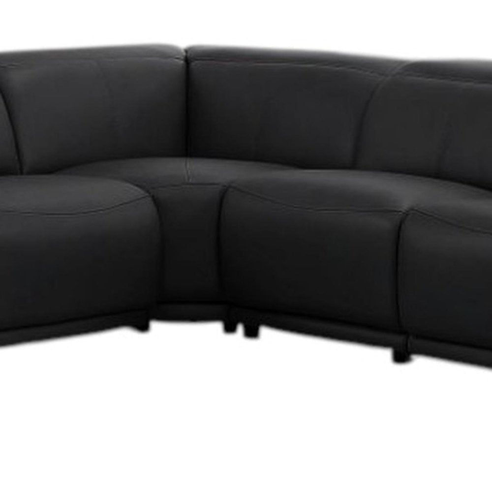 Black Leather Modular L Shaped Seven Piece Corner Sectional with Console