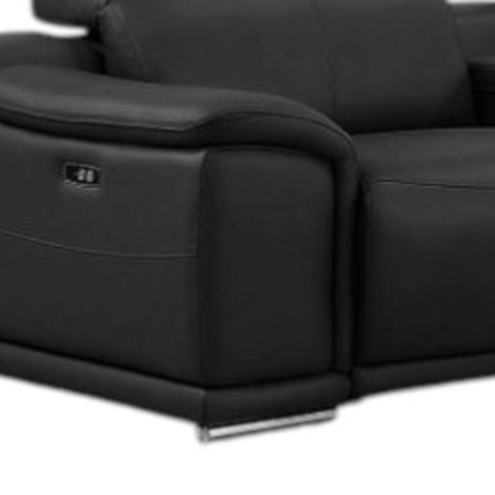 Black Leather Modular L Shaped Seven Piece Corner Sectional with Console