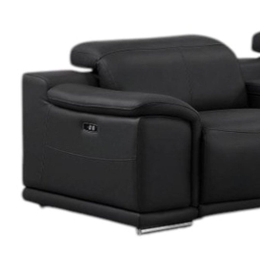 Black Leather Modular L Shaped Seven Piece Corner Sectional with Console