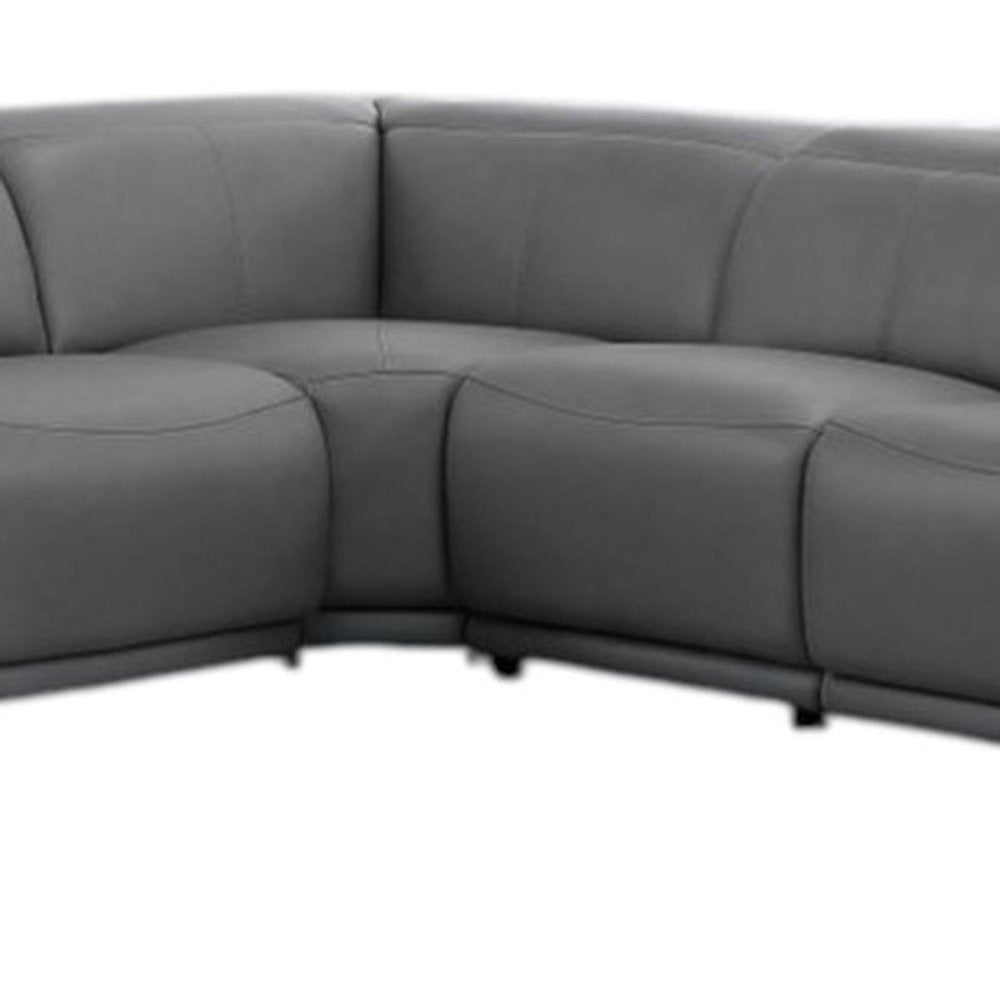 Battleship Gray Leather Modular L Shaped Seven Piece Corner Sectional with Console
