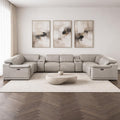 Ash Gray Leather Modular U Shaped Eight Piece Corner Sectional with Console