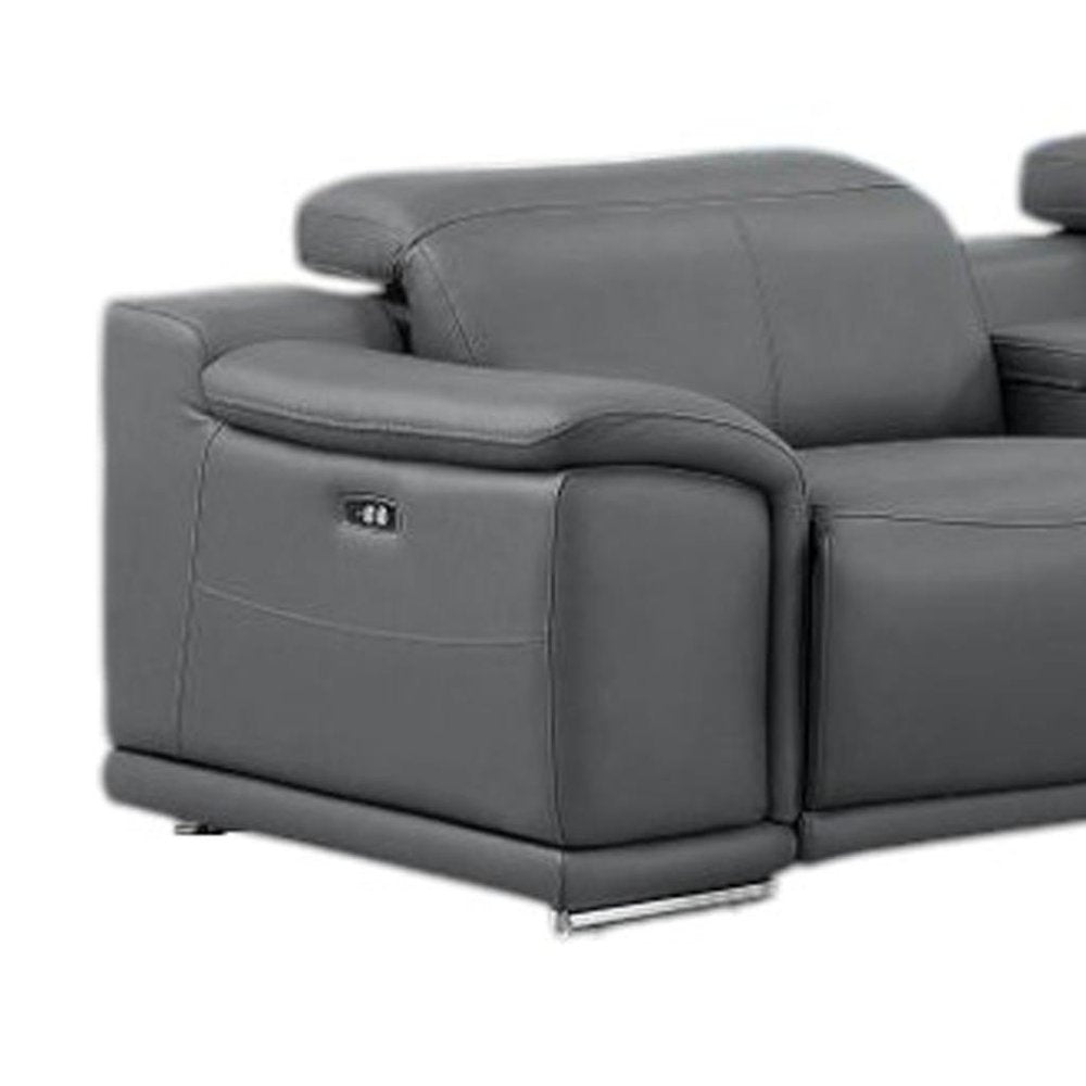 Battleship Gray Leather Modular L Shaped Eight Piece Corner Sectional with Console