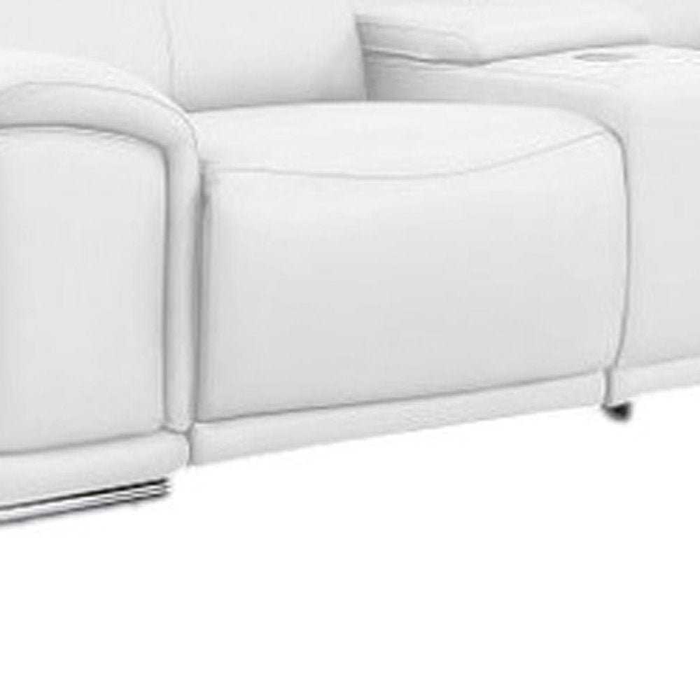 White Leather Modular L Shaped Eight Piece Corner Sectional with Console