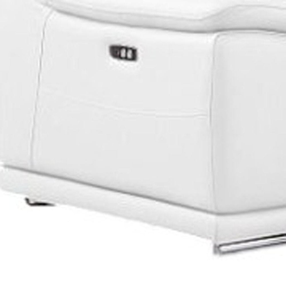White Leather Modular L Shaped Eight Piece Corner Sectional with Console