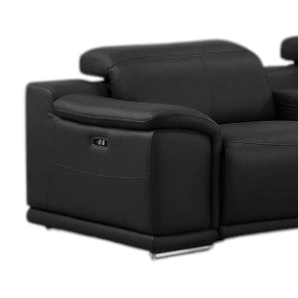 Black Leather Modular L Shaped Eight Piece Corner Sectional with Console