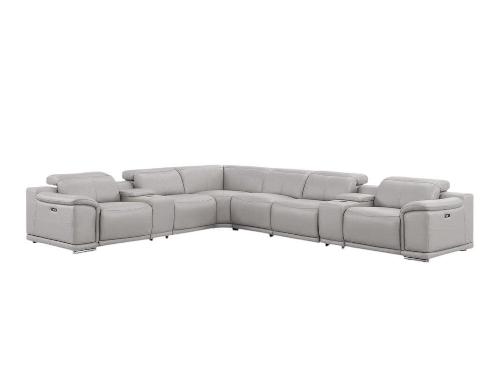 Ash Gray Leather Modular L Shaped Eight Piece Corner Sectional with Console