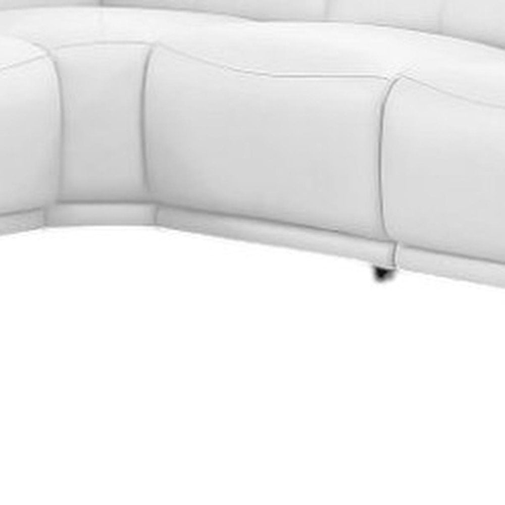 White Leather Modular L Shaped Eight Piece Corner Sectional with Console