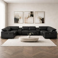 Black Leather Modular U Shaped Eight Piece Corner Sectional with Console