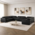 Black Leather Modular U Shaped Ten Piece Corner Sectional with Console
